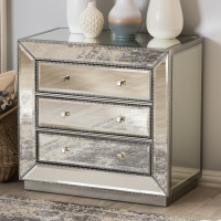 Baxton Studio RXF-679 Edeline Hollywood Regency Glamour Style Mirrored 3-Drawer Chest